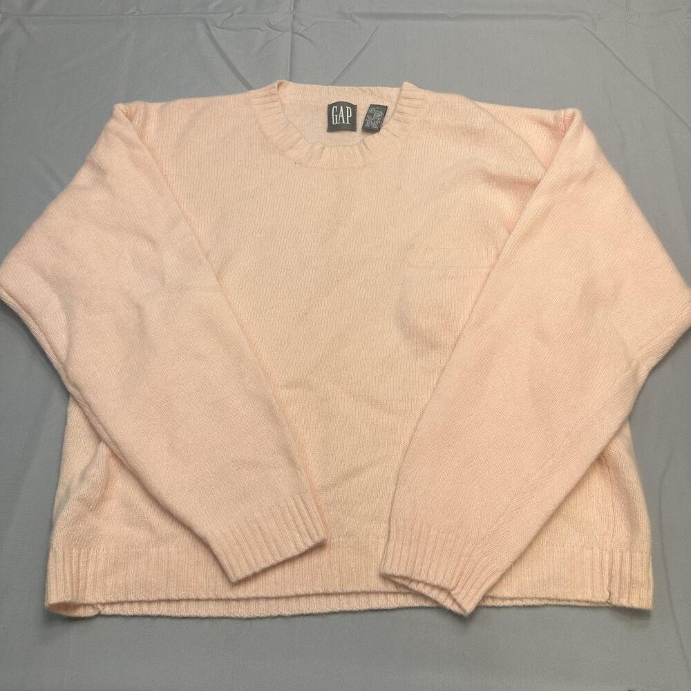 VTG GAP Sweater Womens Large Pink Angora Wool Loose Baggy Pocket 90s Y2k
